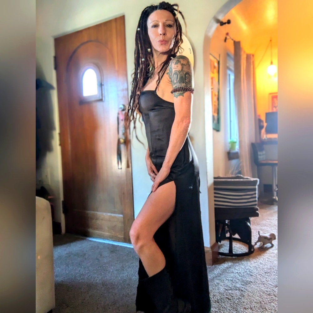 NWT Motel Bonita Black Satin Midi Dress
